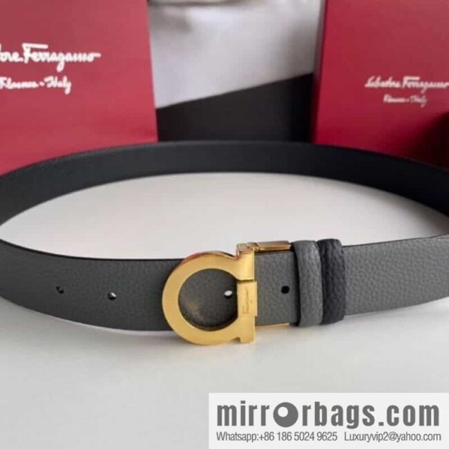 Salvatore Ferragamo Men\'s 3.5cm Exquisite Semicircular Horseshoe Metal Buckle Top Cowhide Double Sided Belt