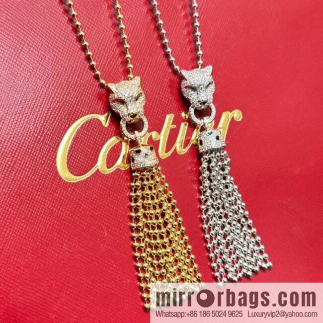 ☀️Cartier PANTHÜRE DECARTIER Jungle Series Full Diamond Tiger Head Tassel Necklace ☀️