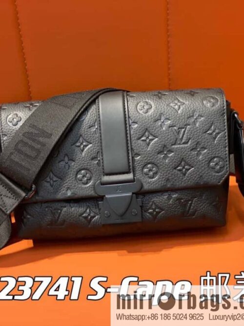 [Premium‑quality] M23471 black full leather men\'s bag messenger bag series S-Cape messenger bag