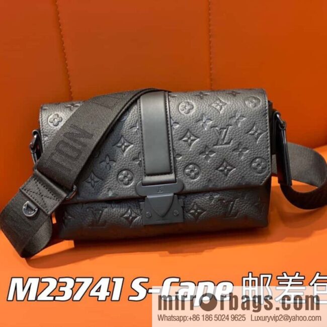 [Premium‑quality] M23471 black full leather men\'s bag messenger bag series S-Cape messenger bag