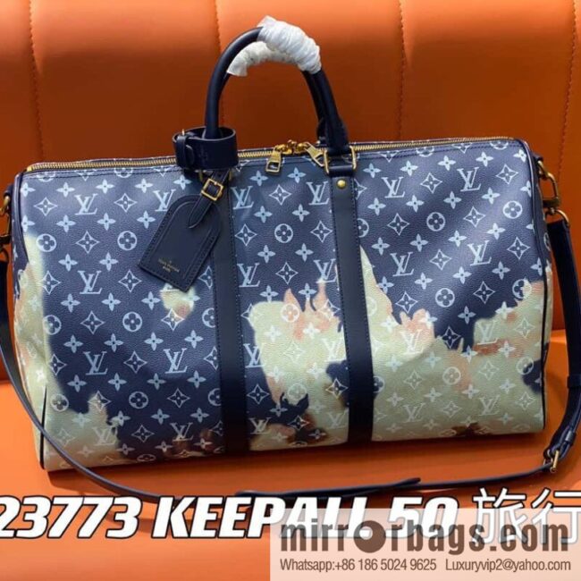 [Boutique‑grade] M23773 blue flame, men\'s bag pillow bag series KEEPALL 50 travel bag