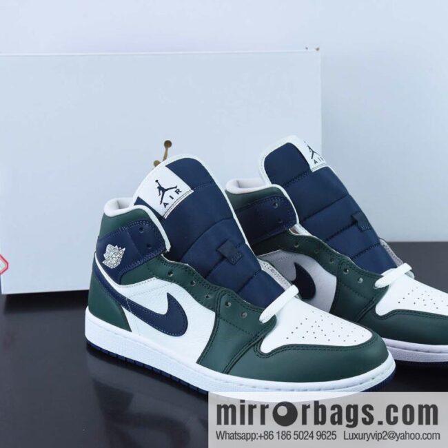 Nike Air Jordan 1 Mid AJ1 Joe 1 blue and green color matching, medium top basketball shoes, item number: DZ5326-300