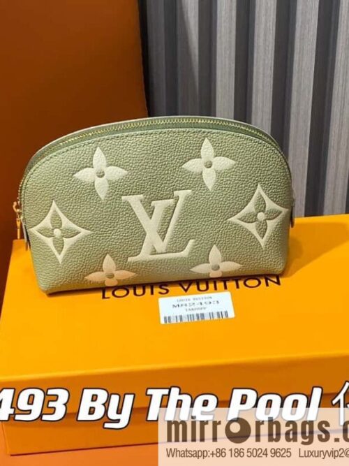 [Premium‑quality] M82493 grass green silk screen, full leather pouch clutch bag series By The Pool pouch