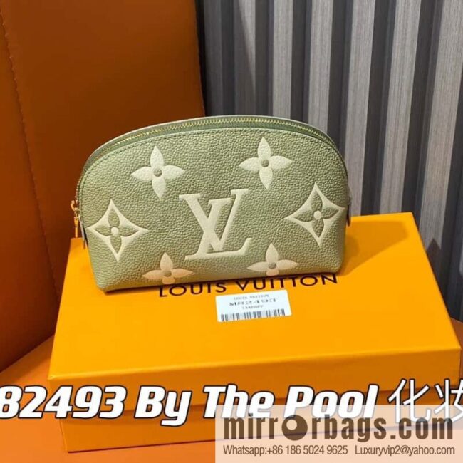 [Premium‑quality] M82493 grass green silk screen, full leather pouch clutch bag series By The Pool pouch