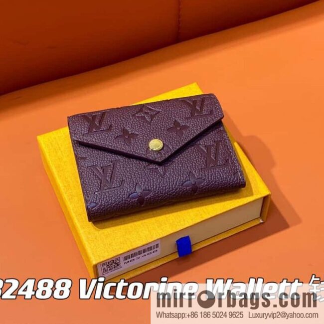 [Premium‑quality] M82488 fuchsia, full leather short tri-fold wallet series Victorine Wallett wallet