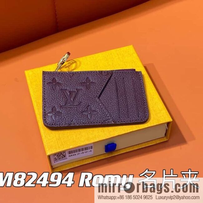 [Premium‑quality] M82494 fuchsia full leather embossed card holder wallet series Romy business card holder