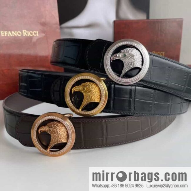 Stefano Ricci (Stefano Rau Neech) Stainless steel eagle head inlaid buckle men\'s belt width 3.8cm