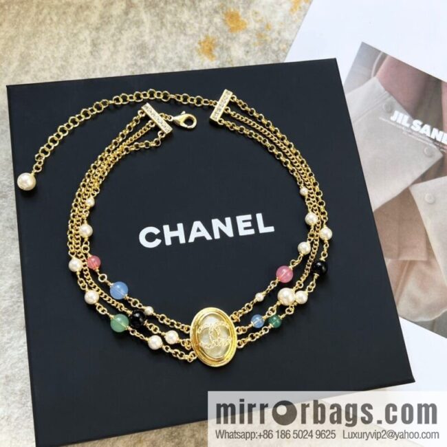 New Chanel Double C Oval Triple Pearl Necklace Necklace