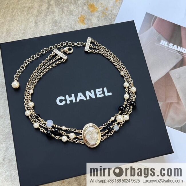New Chanel Double C Oval Triple Pearl Necklace Necklace
