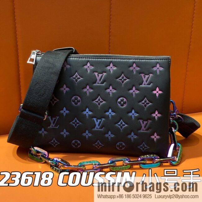 [Premium‑quality] M23618 black silk screen, full leather chain bag series COUSSIN small handbag