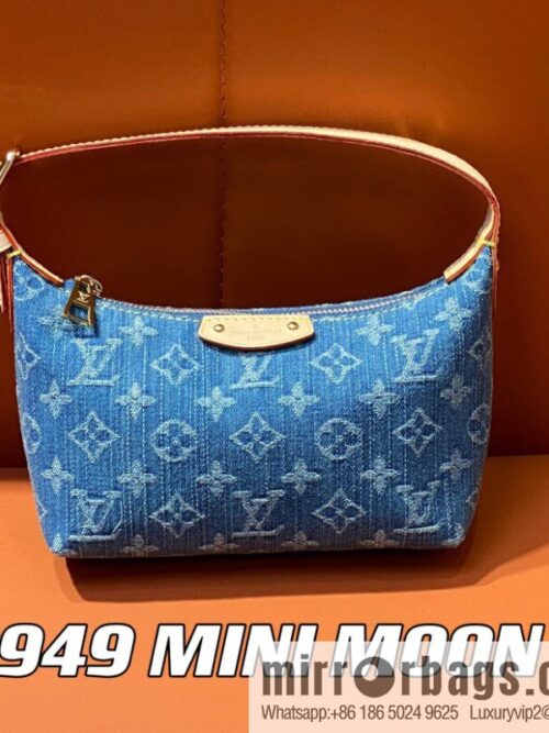 [Boutique‑grade] M82949 blue denim, denim mini moon bag MINI MOON handbag
