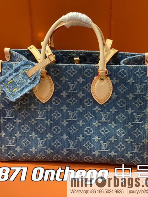[Boutique‑grade] M46871 blue denim, denim square bag series Onthego medium handbag