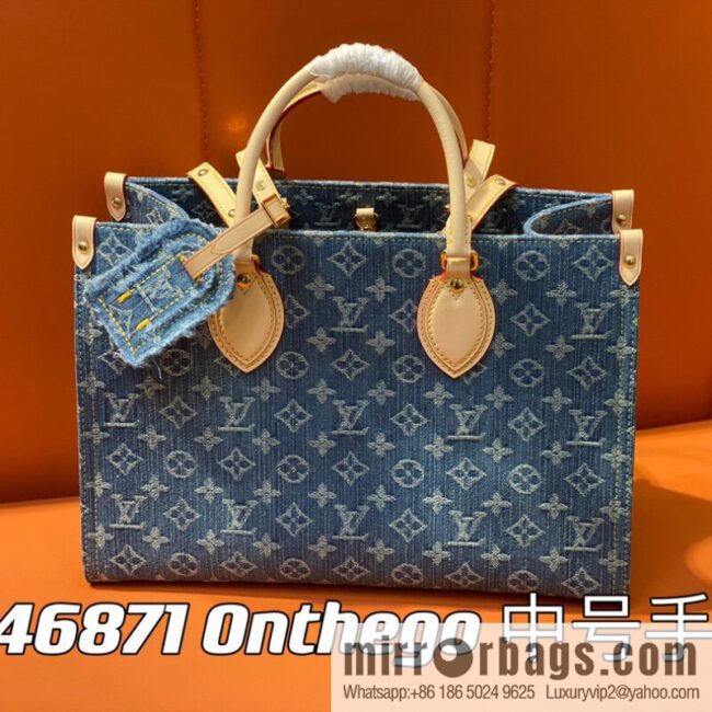 [Boutique‑grade] M46871 blue denim, denim square bag series Onthego medium handbag