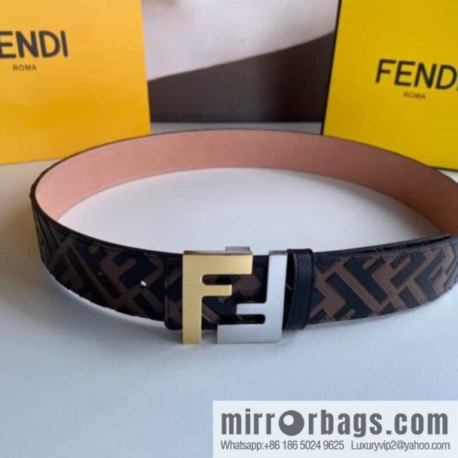 FENDI Fendi Men\'s FF Micro Standard Exquisite Craft Metal Buckle, First Layer Cowhide Belt 4.0cm