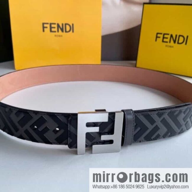 FENDI Fendi Men\'s FF Micro Standard Exquisite Craft Metal Buckle, First Layer Cowhide Belt 4.0cm