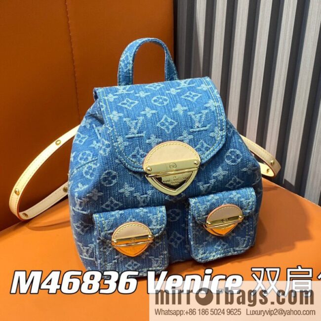 [Boutique‑grade] M46836 blue denim, denim backpack series Venice backpack