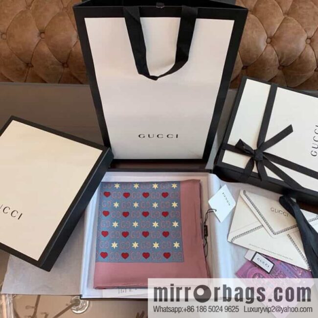 GUCCI Gucci heart-shaped pattern double G letter interwoven 100% silk scarf