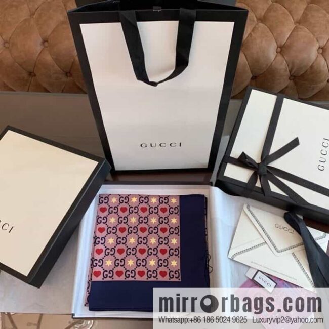 GUCCI Gucci heart-shaped pattern double G letter interwoven 100% silk scarf
