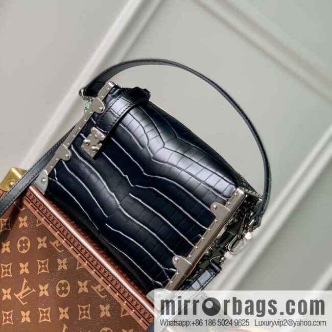 M21477 black crocodile pattern M46358 full leather box bag series M21741 SIDE TRUNK handbag