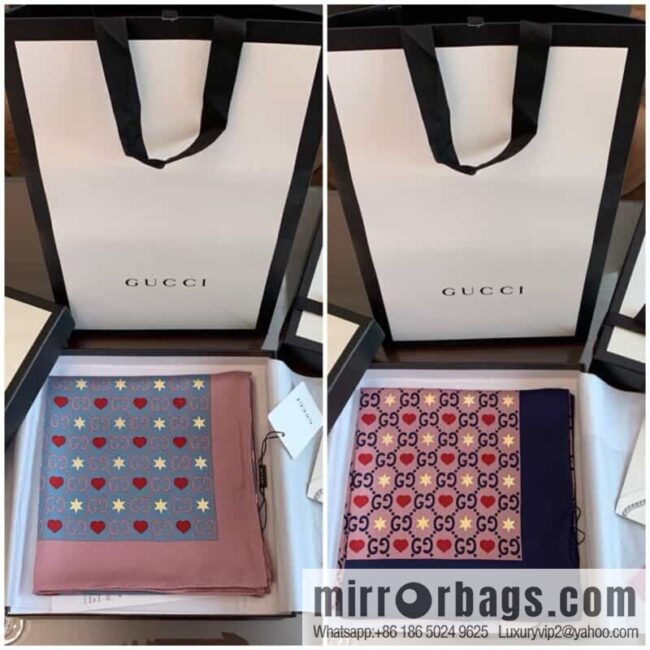 GUCCI Gucci heart-shaped pattern double G letter interwoven 100% silk scarf