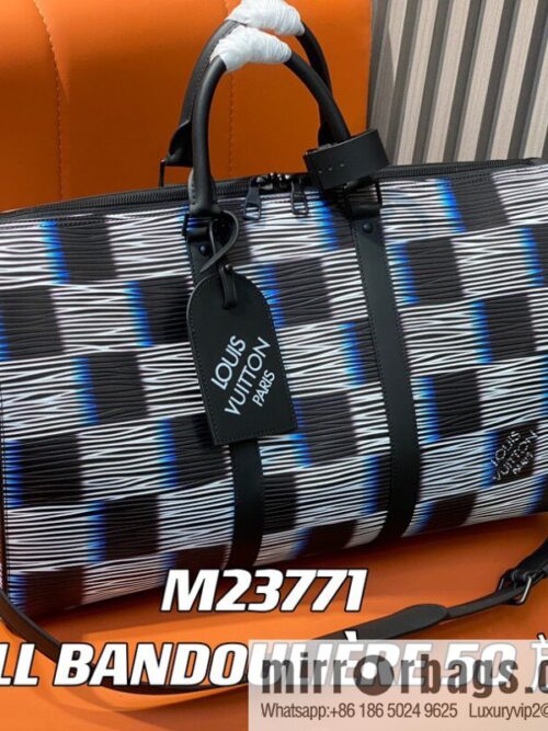[Premium‑quality] M23771 night chessboard plaid full leather epi travel bag series KEEPALL BANDOULIIZRE 50 travel bag