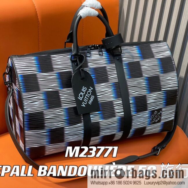 [Premium‑quality] M23771 night chessboard plaid full leather epi travel bag series KEEPALL BANDOULIIZRE 50 travel bag