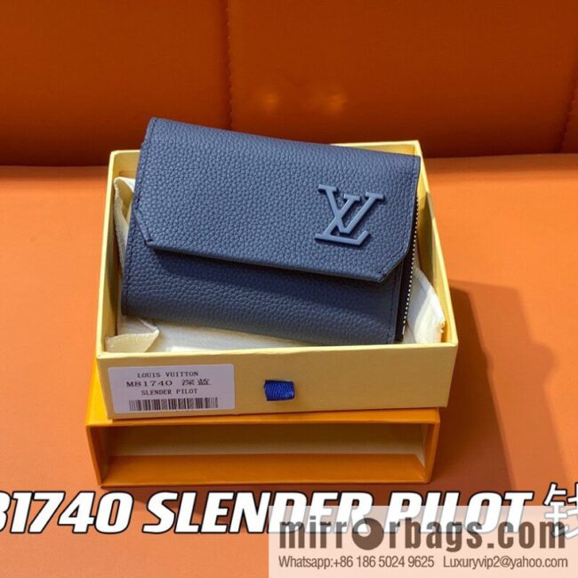 [Boutique‑grade] M82410 dark blue, full leather wallet series M81740 SLENDER PILOT wallet