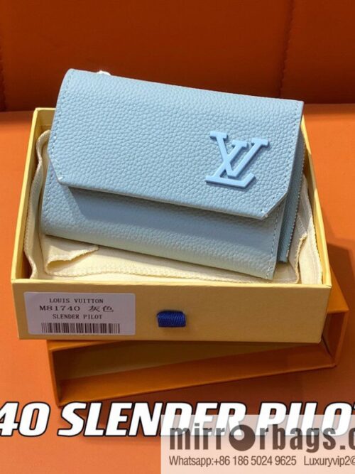 [Boutique‑grade] M81740 gray and blue, full leather wallet series M82140 SLENDER PILOT wallet