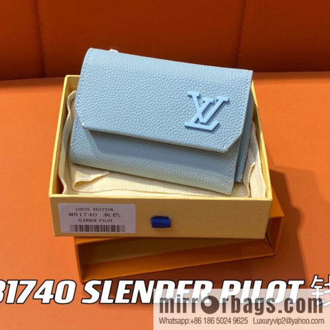[Boutique‑grade] M81740 gray and blue, full leather wallet series M82140 SLENDER PILOT wallet