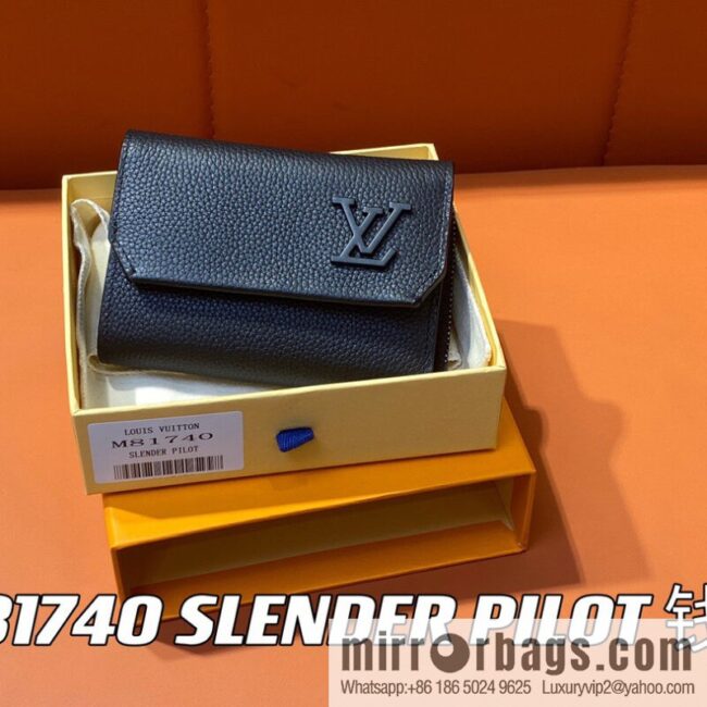 [Boutique‑grade] M81740 black full leather wallet series M82140 SLENDER PILOT wallet