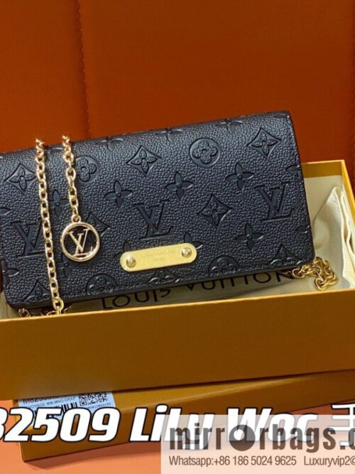 [Premium‑quality] M82509 black full leather embossed chain bag series chain bag woc series LiLy Woc handbag