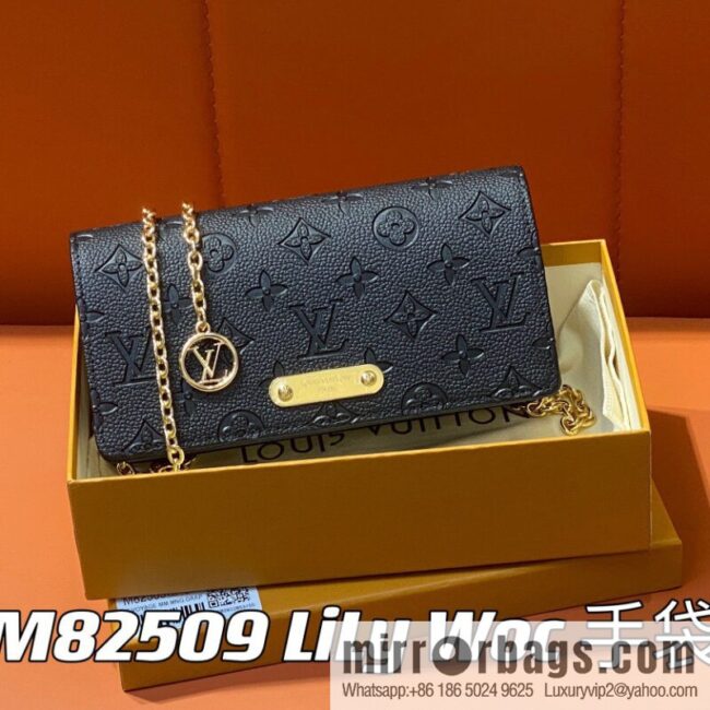 [Premium‑quality] M82509 black full leather embossed chain bag series chain bag woc series LiLy Woc handbag