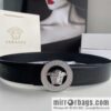 VERSACE Versace, Men\'s Black Cowhide Crocodile Textured Belt 3.8cm