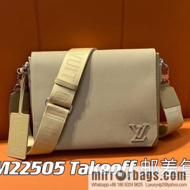 [Boutique‑grade] M22505 apricot, full leather men\'s bag messenger bag series Takeoff messenger bag