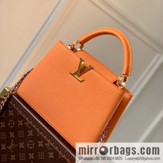 M22055 Coral Orange, Small, this Capucines Mini handbag.
