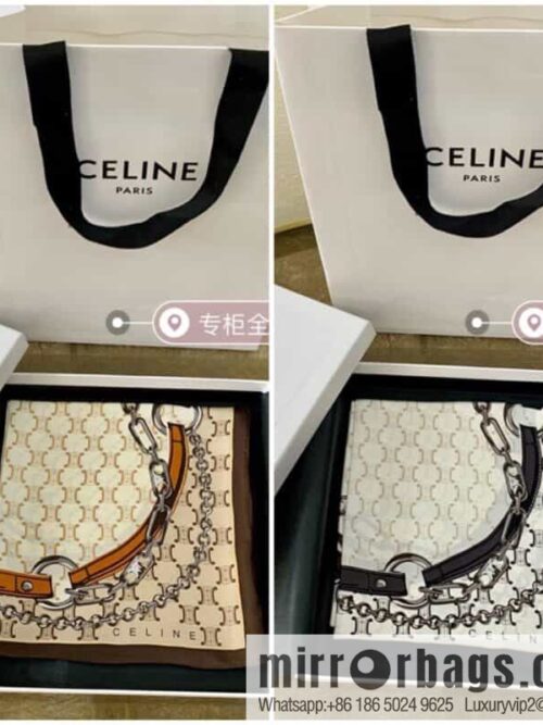 CELINE Celine Arc de Triomphe logo 100 silk square scarf