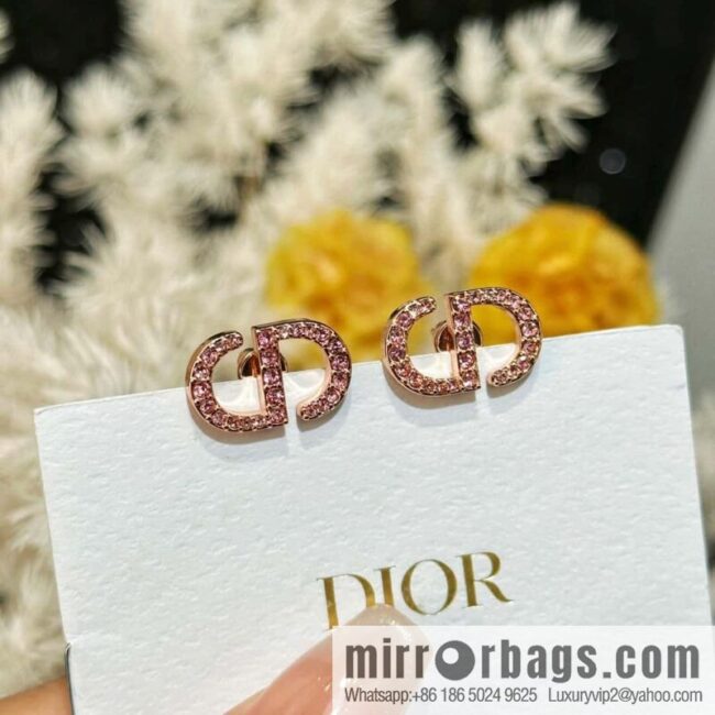 ☀️New ☑️ Dior pink diamond rose gold CD stud earrings ☀️