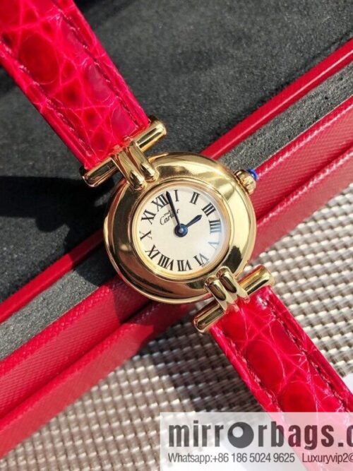 Crocodile leather version YYDS Cartier small cyclone must de small gold watch vintage medieval out of stock king