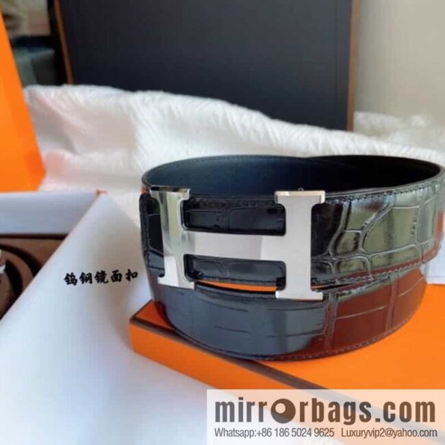 Hermès, imported leather pressed alligator leather bottom men\'s 38cm belt