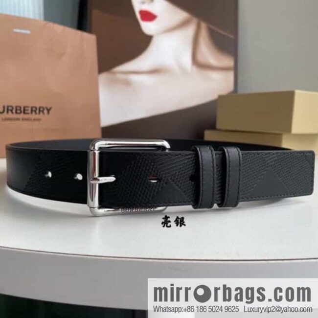 BURBERRY Cowhide Pressed Checkered Men\'s Pin Buckle Belt