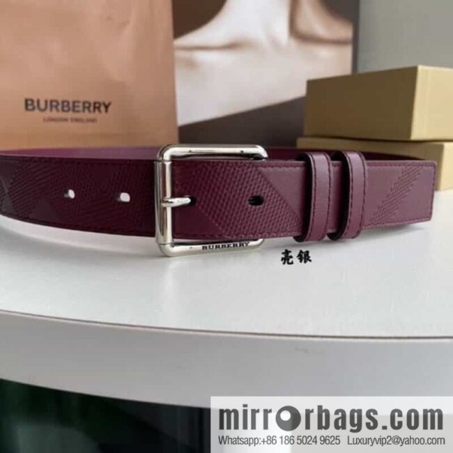 BURBERRY Cowhide Pressed Checkered Men\'s Pin Buckle Belt