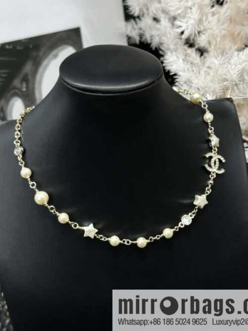 IMG_4682-800x800sjjpxv3tttj120622_20250702151414.jpg ☀️New ☑️ Chanel Full Diamond Double C Star ⭐ Pentagram Pearl Necklace ☀️