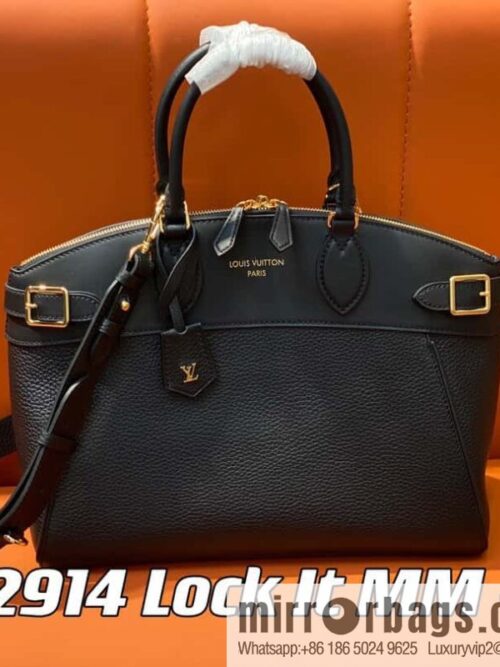 [Boutique‑grade] M22914 black full leather portable women\'s bag series Lock It MM handbag M22914 22925 22927 23061 Ays Lock It MM bag