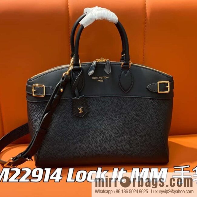 [Boutique‑grade] M22914 black full leather portable women\'s bag series Lock It MM handbag M22914 22925 22927 23061 Ays Lock It MM bag