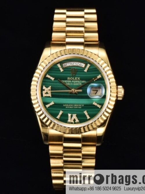 Rolex Hidden Weekly Calendar Journal 36 \"Natural Malachite Green\" Big Three-Needle Watch
