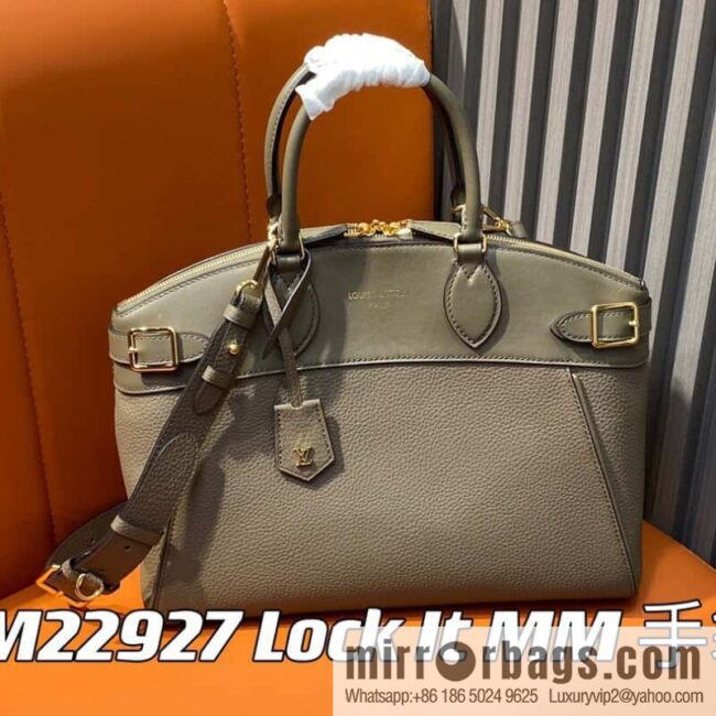 [Boutique‑grade] M22914 black full leather portable women\'s bag series Lock It MM handbag M22914 22925 22927 23061 Ays Lock It MM bag