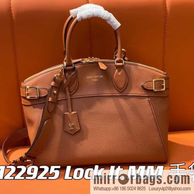 [Boutique‑grade] M22914 black full leather portable women\'s bag series Lock It MM handbag M22914 22925 22927 23061 Ays Lock It MM bag