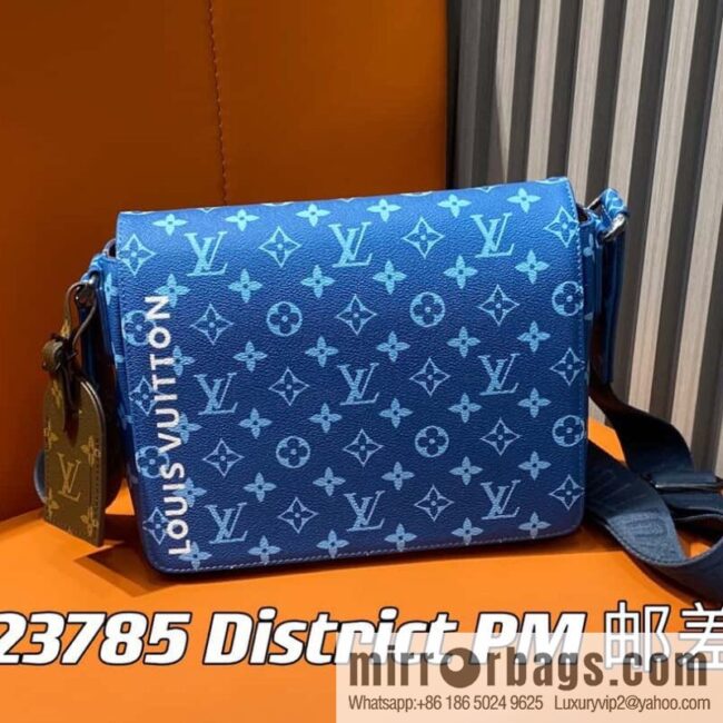 [Boutique‑grade] M23785 blue silk screen, men\'s bag messenger bag series District PM messenger bag