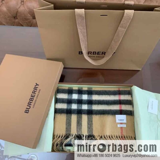 Burberry Double-Sided Letter Logo Checked Cashmere Scarf