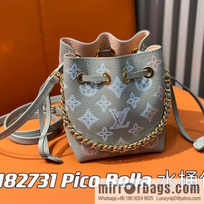 [Boutique‑grade] M82731 light gray, full leather mini bucket bag series Pico Bella bucket bag gray/gradual change (cut-out)